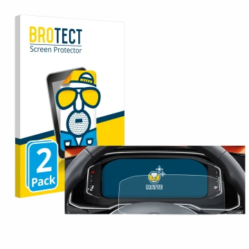 Front side of a product packaging with the brand logo BROTECT. Next to it is the device Volkswagen Polo 6 Digital Cockpit Pro 