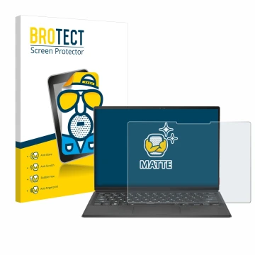 Front side of a product packaging with the brand logo BROTECT. Next to it is the device ASUS Rog Flow Z13 2022 shown with the 