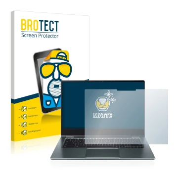 Front side of a product packaging with the brand logo BROTECT. Next to it is the device Acer Chromebook Spin 514 shown with th
