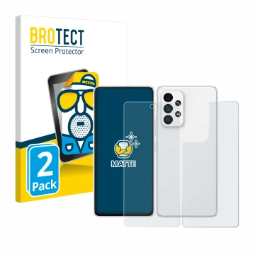 Front side of a product packaging with the brand logo BROTECT. Next to it is the device Samsung Galaxy A53 5G (Front+Back) sho