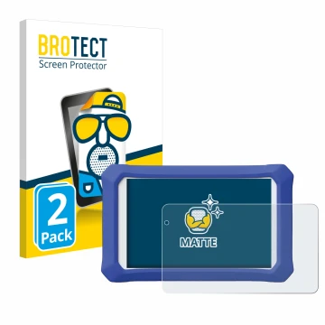 Front side of a product packaging with the brand logo BROTECT. Next to it is the device Clementoni Clempad X Revolution shown 