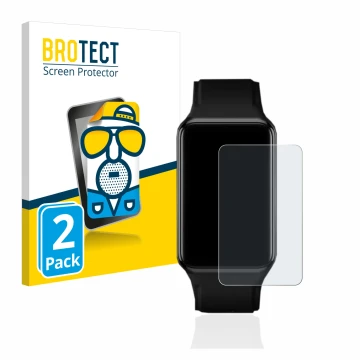 Front side of a product packaging with the brand logo BROTECT. Next to it is the device Oppo Watch Free shown with the corresp