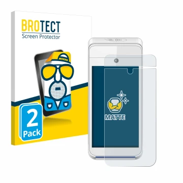 Front side of a product packaging with the brand logo BROTECT. Next to it is the device Pax A920 shown with the corresponding 