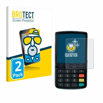 Front side of a product packaging with the brand logo BROTECT. Next to it is the device ingenico Link/2500 shown with the corr