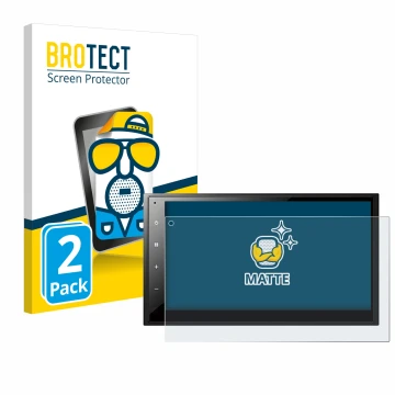 Front side of a product packaging with the brand logo BROTECT. Next to it is the device Pioneer DMH-A340DAB shown with the cor