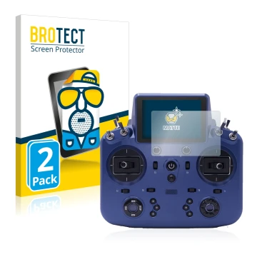 Front side of a product packaging with the brand logo BROTECT. Next to it is the device FrSky Tandem X18 shown with the corres