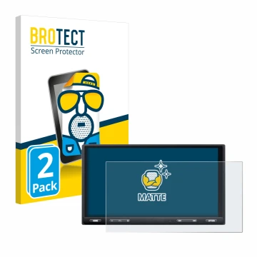 Front side of a product packaging with the brand logo BROTECT. Next to it is the device Sony XAV-AX5650 shown with the corresp
