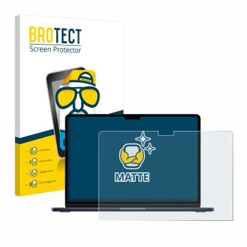 Front side of a product packaging with the brand logo BROTECT. Next to it is the device Apple MacBook Air 13