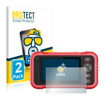 Front side of a product packaging with the brand logo BROTECT. Next to it is the device Launch CRP 123 / 129 EVO shown with th