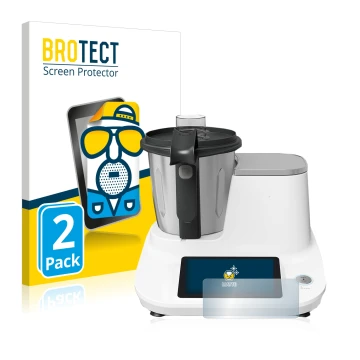 Front side of a product packaging with the brand logo BROTECT. Next to it is the device Moulinex Click&Cook HF5061 shown with 