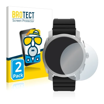 Front side of a product packaging with the brand logo BROTECT. Next to it is the device Fossil Gen 6 Hybrid Machine (45mm) sho