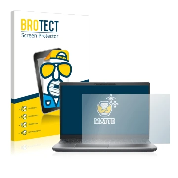 Front side of a product packaging with the brand logo BROTECT. Next to it is the device Dell Latitude 5531 shown with the corr