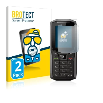 Front side of a product packaging with the brand logo BROTECT. Next to it is the device Crosscall Core-S4 shown with the corre