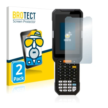 Front side of a product packaging with the brand logo BROTECT. Next to it is the device Point Mobile PM451 shown with the corr