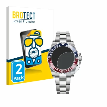 Front side of a product packaging with the brand logo BROTECT. Next to it is the device Rolex GMT-Master II shown with the cor