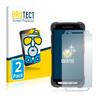 Front side of a product packaging with the brand logo BROTECT. Next to it is the device Janam XT3 shown with the corresponding