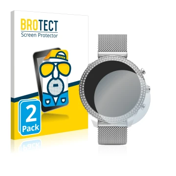 Front side of a product packaging with the brand logo BROTECT. Next to it is the device Fossil Stella (6. Gen) shown with the 