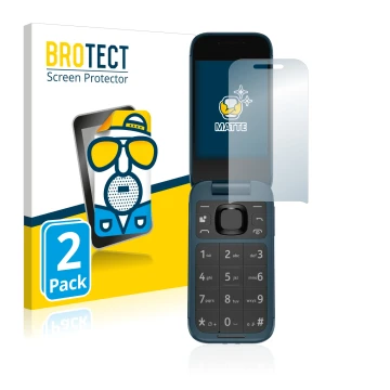 Front side of a product packaging with the brand logo BROTECT. Next to it is the device Nokia 2660 Flip shown with the corresp