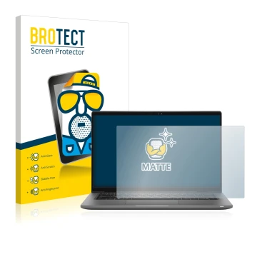 Front side of a product packaging with the brand logo BROTECT. Next to it is the device Dell Latitude 14 7430 shown with the c
