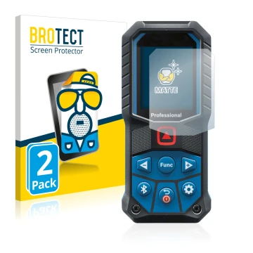 Front side of a product packaging with the brand logo BROTECT. Next to it is the device Bosch GLM 50-27 C shown with the corre
