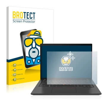 Front side of a product packaging with the brand logo BROTECT. Next to it is the device Lenovo ThinkPad T14 Gen 3 shown with t