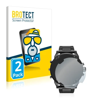Front side of a product packaging with the brand logo BROTECT. Next to it is the device Diesel DZ7395 Mr. Daddy 2.0 shown with