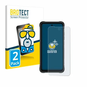 Front side of a product packaging with the brand logo BROTECT. Next to it is the device Umidigi Bison 2 shown with the corresp
