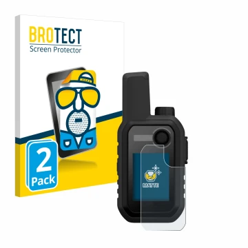 Front side of a product packaging with the brand logo BROTECT. Next to it is the device Garmin Alpha 10 K shown with the corre