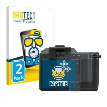 Front side of a product packaging with the brand logo BROTECT. Next to it is the device Hasselblad X2D 100C shown with the cor