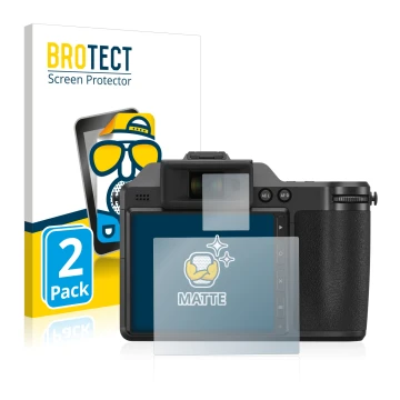 Front side of a product packaging with the brand logo BROTECT. Next to it is the device Fujifilm X-H2 shown with the correspon