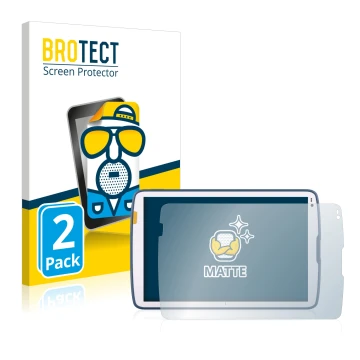 Front side of a product packaging with the brand logo BROTECT. Next to it is the device Zebra ET45 10.1