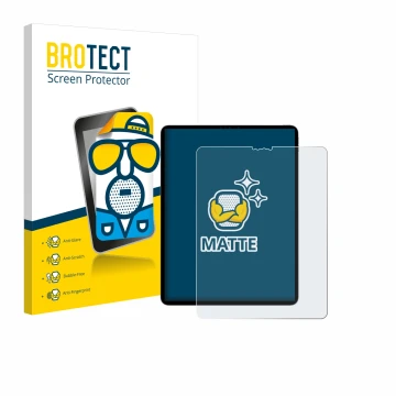 Front side of a product packaging with the brand logo BROTECT. Next to it is the device Apple iPad Pro 12.9