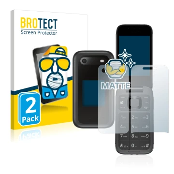 Front side of a product packaging with the brand logo BROTECT. Next to it is the device Nokia 2660 Flip (Front+Back) shown wit