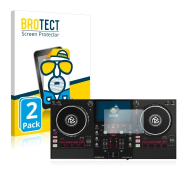 Front side of a product packaging with the brand logo BROTECT. Next to it is the device Numark Mixstream Pro shown with the co