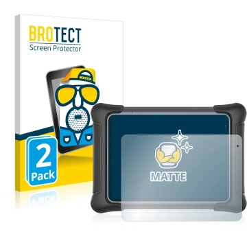 Front side of a product packaging with the brand logo BROTECT. Next to it is the device Autel MaxiSys Elite II shown with the 