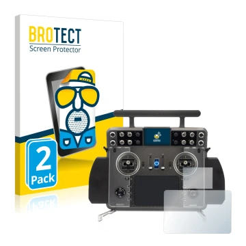Front side of a product packaging with the brand logo BROTECT. Next to it is the device FrSky Tandem XE 2 shown with the corre