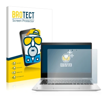 Front side of a product packaging with the brand logo BROTECT. Next to it is the device HP ProBook x360 435 G9 shown with the 