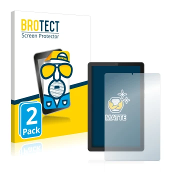 Front side of a product packaging with the brand logo BROTECT. Next to it is the device Lenovo Tab M9 shown with the correspon