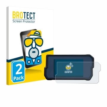 Front side of a product packaging with the brand logo BROTECT. Next to it is the device KTM 390 Duke 2019 shown with the corre