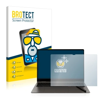 Front side of a product packaging with the brand logo BROTECT. Next to it is the device Samsung Galaxy Book3 Pro 360 16