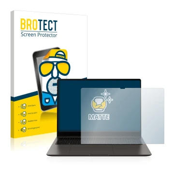 Front side of a product packaging with the brand logo BROTECT. Next to it is the device Samsung Galaxy Book3 Ultra 16