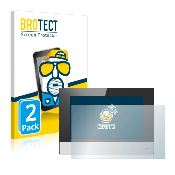 Front side of a product packaging with the brand logo BROTECT. Next to it is the device Hikvision DS-KH6320-WTE2 (indoor stati