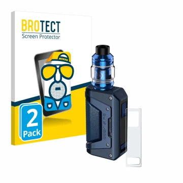 Front side of a product packaging with the brand logo BROTECT. Next to it is the device GeekVape Aegis Legend 2 L200 shown wit