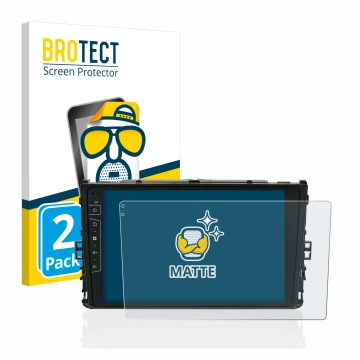 Front side of a product packaging with the brand logo BROTECT. Next to it is the device Dynavin D8-DF63 10.1
