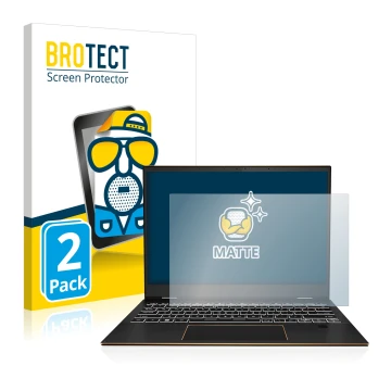 Front side of a product packaging with the brand logo BROTECT. Next to it is the device MSI Summit E13 Flip Evo shown with the