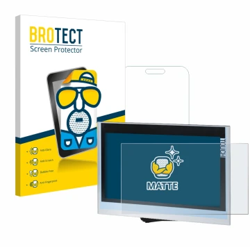 Front side of a product packaging with the brand logo BROTECT. Next to it is the device Siemens Simatic HMI TP1900 Comfort sho