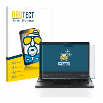 Front side of a product packaging with the brand logo BROTECT. Next to it is the device Fujitsu Lifebook U9311X shown with the