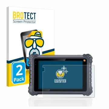 Front side of a product packaging with the brand logo BROTECT. Next to it is the device Autel MaxiCom MK906Pro-TS shown with t