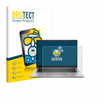 Front side of a product packaging with the brand logo BROTECT. Next to it is the device HP Zbook Firefly 14 G9 shown with the 