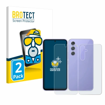 Front side of a product packaging with the brand logo BROTECT. Next to it is the device Samsung Galaxy A54 5G (Front+Back) sho